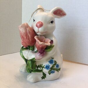 Blue Sky Ceramic Bunny with Flowers “Springs Little Blessings” NWT